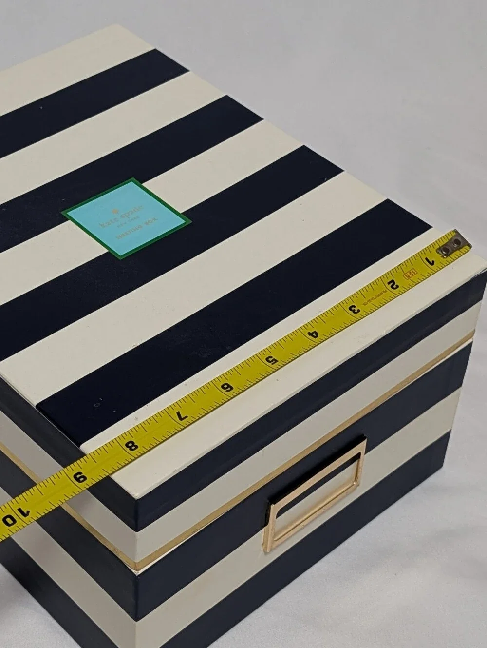 Kate Spade New York Navy Stripe Nesting Storage Box Gold Accent